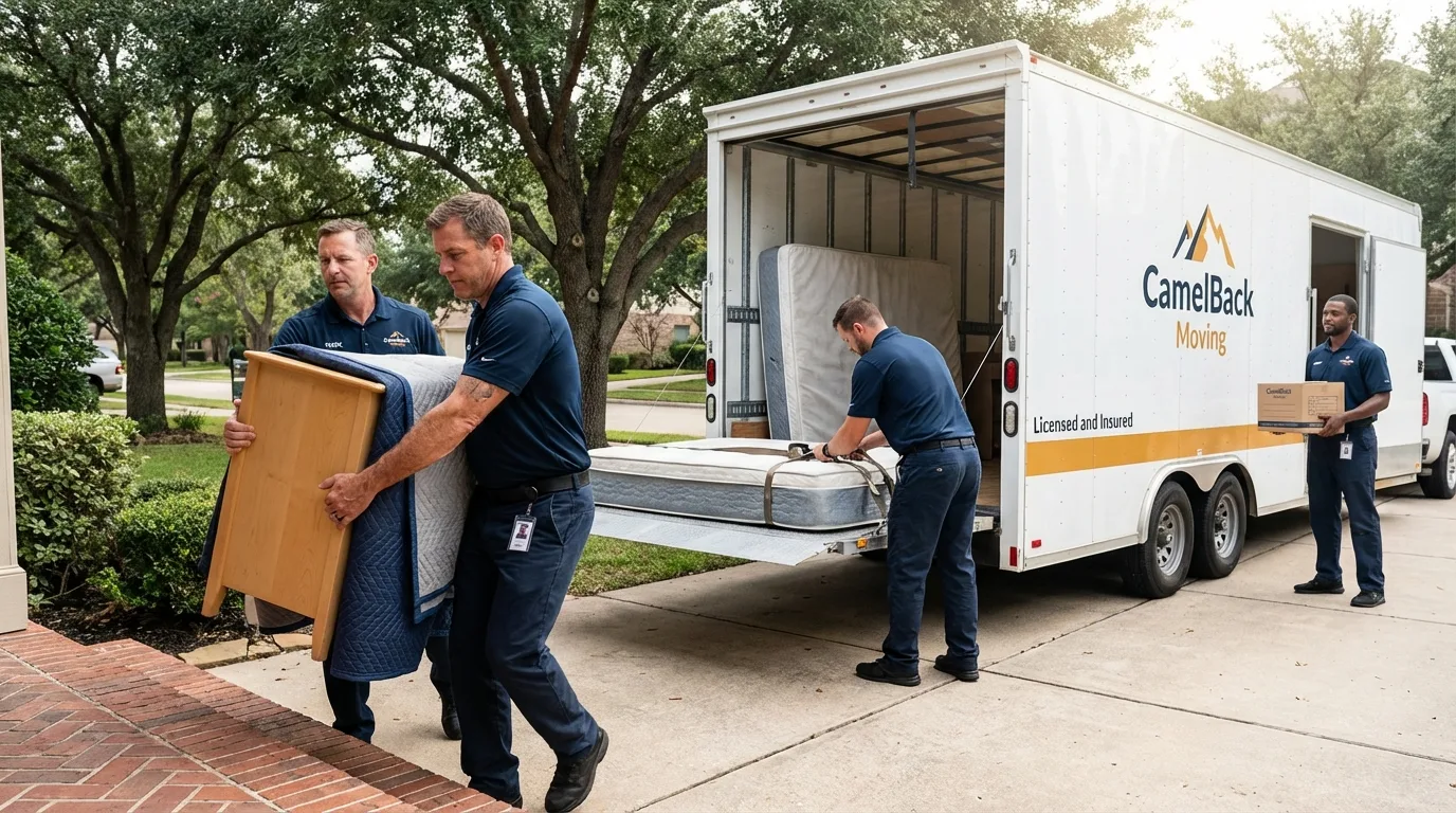 Crew loading residential truck for cross-state move from New Boston, NH