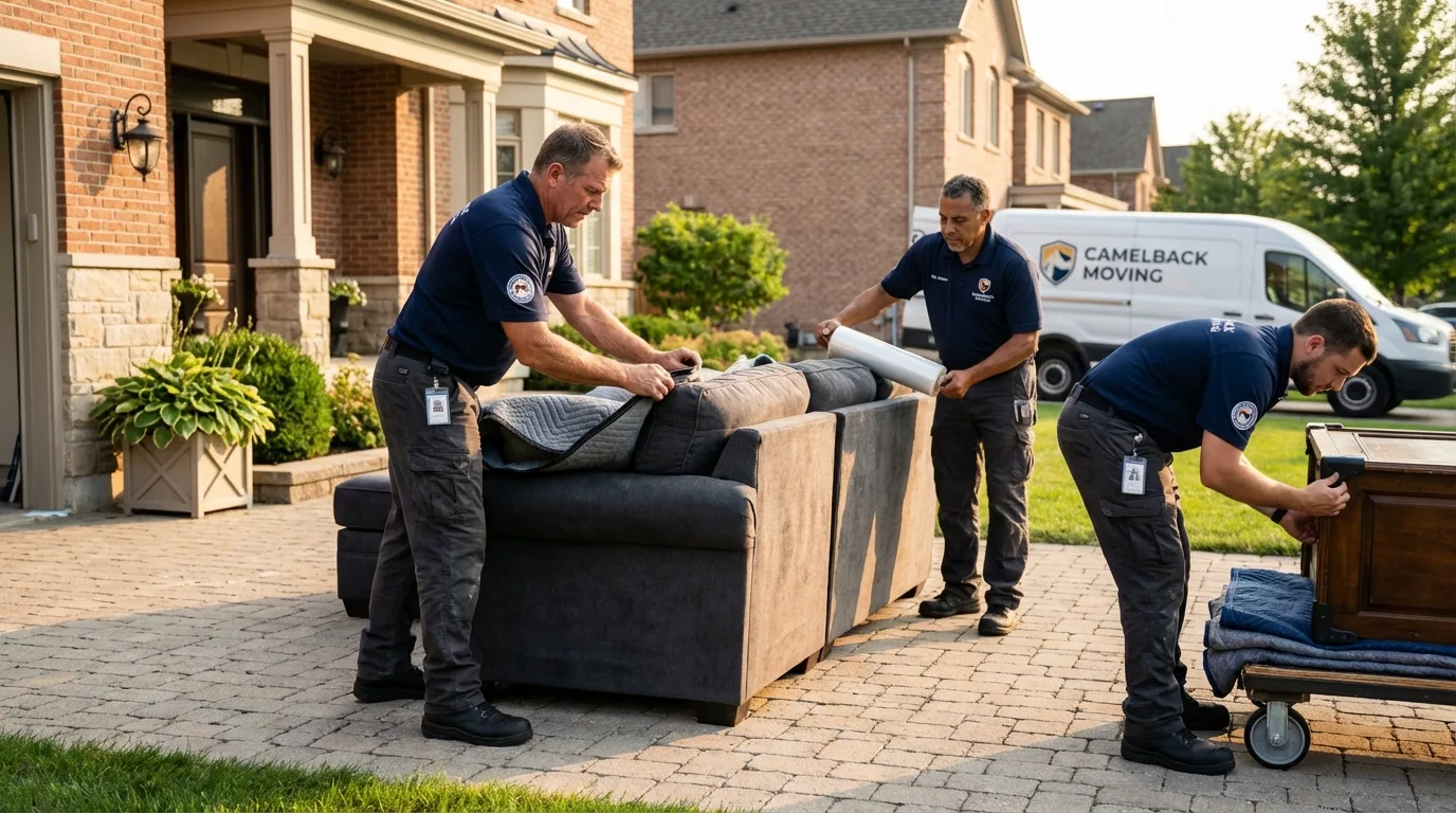 Large estate moving crew wrapping furniture in New Boston, NH