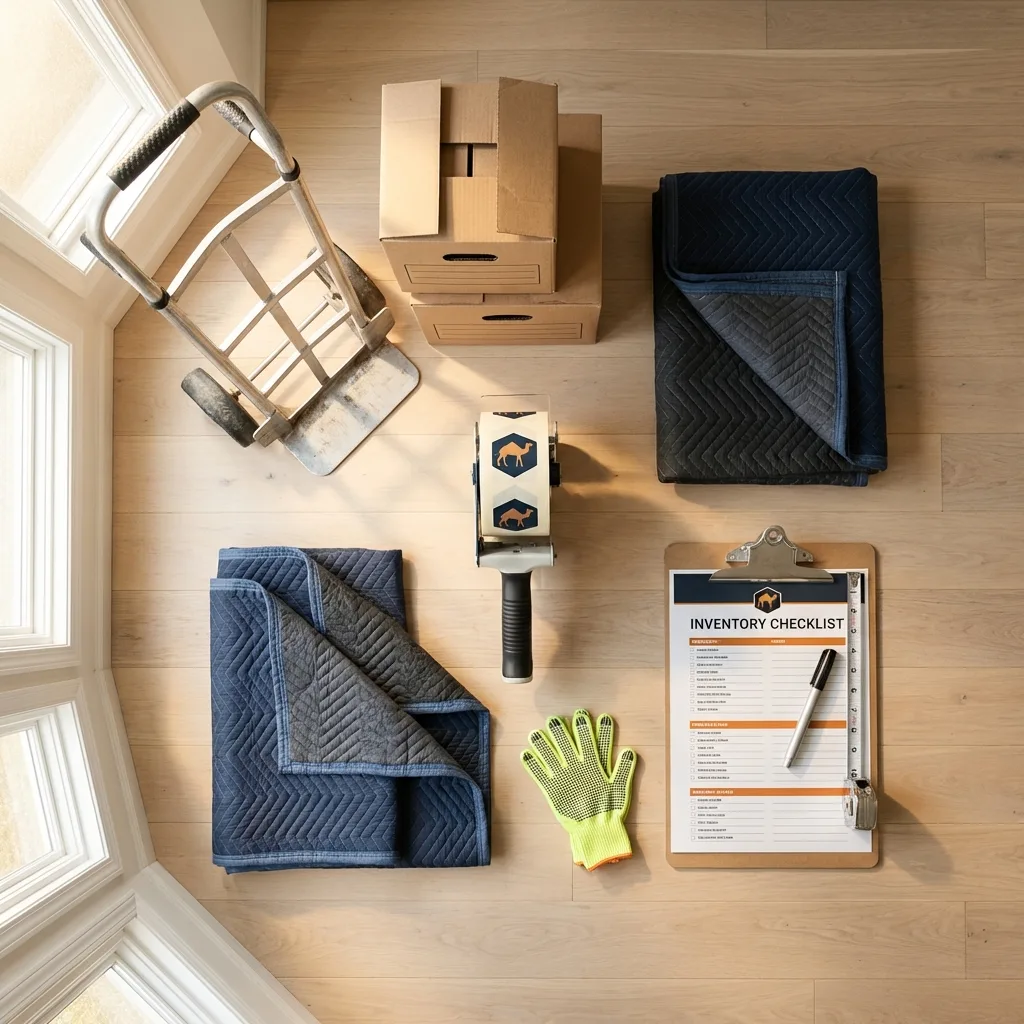 Professional moving supplies and packing materials layout for New Boston residential relocations